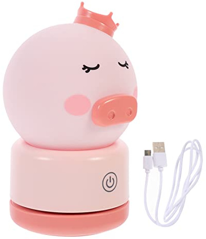 UPKOCH Mini Piggy Night Light Boys and Girls Projector Night Light Silicone Bedside Lamp Crown Shape USB Charging Dimmable Brightness