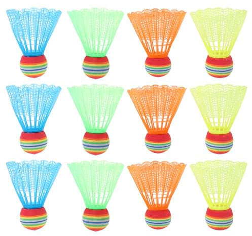 Milisten 12pcs Badminton Shuttlecocks Badminton Birdies Colorful Nylon Sports Shuttlecocks Rainbow Head Training Balls for Kids Adult Indoor Outdoor Exercise Training Sports Activities Fitness