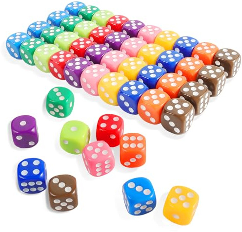 16MM Standard 6 Sided Dice Set, 50 Pieces Colorful Dice for Board Games, Classroom Math Bulk Game Dice, Make Entertainment More Exciting