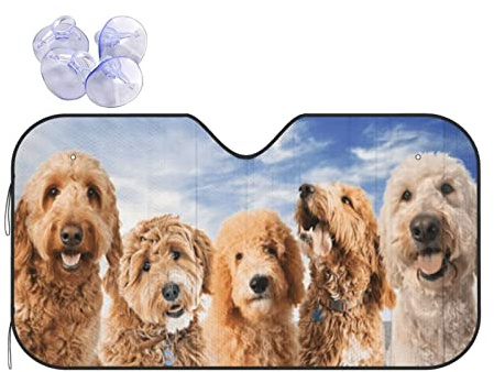 Sun Visor Car-Cover Golden Doodle Groodle Dog Car Windscreen Sunshade Dust Water Resistant Car Sunshade Cover Universal Fit Cover Windscreen For Vehicles, Trucks, Gift 76x140cm