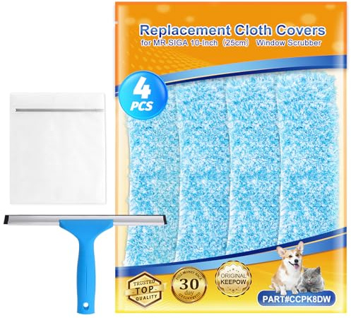 ZaKaBox Universal 25 cm Window Cleaner Scrubber Refill Sleeve, Microfiber for MR.SIGA Window Squeegee, Reusable 10 inch Window Cleaning Equipment Replacement Cloth, 4 Pack for 25 cm Shower Squeegee