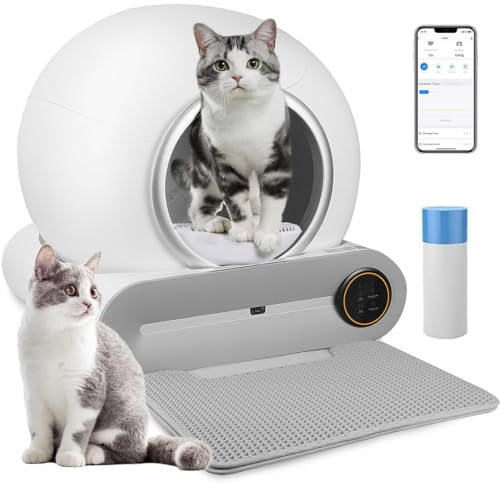 Lettiera Gatto Autopulente, Lettiera per Gatti Automatica 65 Litri di Grande Capacità, Toilette per Gatti Intelligente, Antiodore Sabbiera Gatto Autopulente per Più Gatti