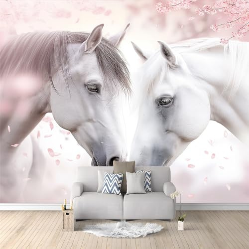 Fototapete Tiere Pferd Blumen 300 x 210cm 3D Vliestapete Wandbild, Mustertapete Moderne Wandtapete, Wohnzimmer Schlafzimmer Kinderzimmer Büro Flur Wanddeko
