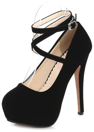 Women's Cross-Laced Platform Pumps, 5.5inch High Heel Closed Round Toe Pumps Dress Office Wedding Shoes for Women,Black,12