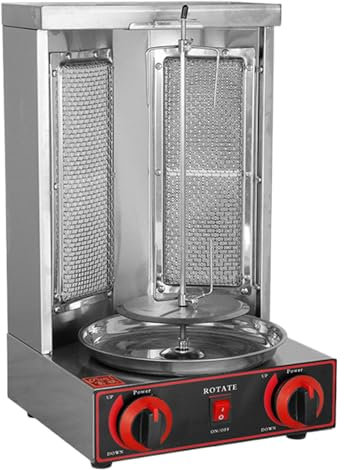 Beachtiful Parrilla de Horno Asador Vertical, Máquina de Parrilla, Máquina de Kebab Doner a Gas, Máquina de Parrilla Giroscópica, Caldera Vertical con 2 o 3 Quemadores, para Carne, Pollo,Dual