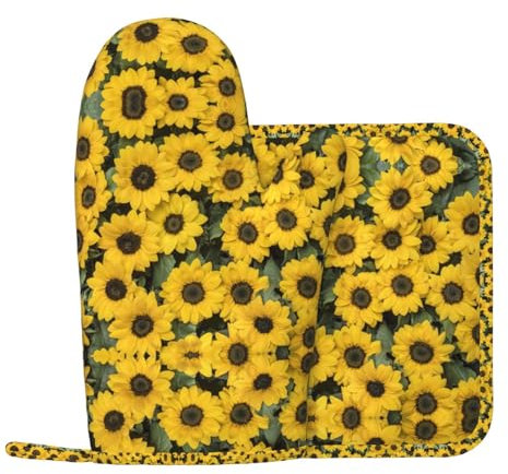 Simpatici guanti da forno in silicone a forma di girasole e presine, guanti da forno per grigliare e cuocere al forno