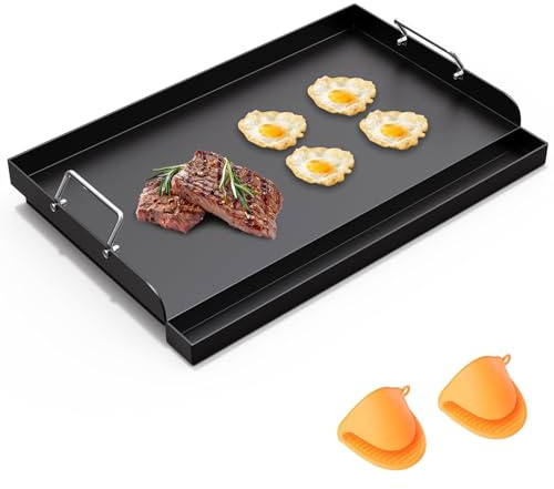 25 x 16 Cast Iron Flat Top Griddle for Gas Grill & Stove Top, Nonstick | Universal Flat Top Grill Pre-Seasoned Cooking Griddle, Thickened Griddle Plate Insert with Side Handles for Gas Grill