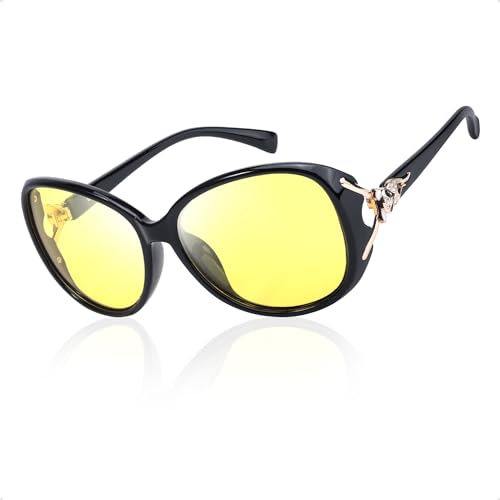 QTYQWC Nachtsichtbrille für Damen, polarisierte gelbe Linsen, Übergröße, blendfreie Nachtbrille LN8842
