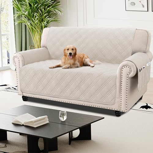 H.Versailtex Sofa Cover 100% Waterproof Sofa Covers 2 Seater Couch Covers Sofa Slipcovers with Elastic Straps Triple Non-Slip Sofa Cover Furniture Protector for Kids, Frenchoak
