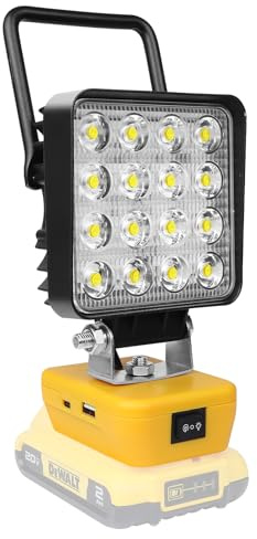 Willpower Lampada da Lavoro per Batteria Dewalt 18V, 48W 4800LM Faro LED Ricaricabile con Interruttore Type C/USB Faretto LED Portatile Luce da Cantiere per Campeggio Pesca Emergenza (Senza Batteria)