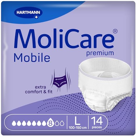 Molicare Mobile 8 Gotas Talla L, Ropa Interior Absorbente para Mujeres y Hombres con Incontinencia Severa, Protección Contra Fugas, Respetuosa la Piel, Mejor Ajuste Corporal, 14 uds