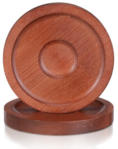 Veemoon 2Pcs Rotating Wood Coasters, Round Anti-Slip Cup Pads for Whiskey Glasses and Beer Mugs, Dark Red Drink Coasters for Home Office Bar Table Use, 3. 9 Inch