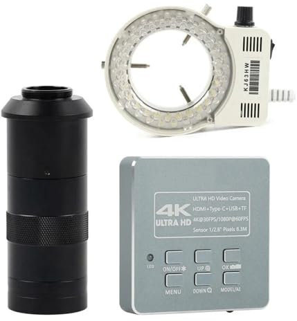 Microscope Caméra de microscope numérique vidéo IMX415 4K 1080P UHD HDMI Type C avec objectif 100X à monture C et lumière LED