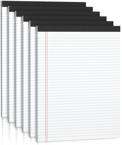 Roneky Note Pads A4 Legal Pad, 6 Pack White Notepads A4 Writing Pads, Double-Side Printed Lined Paper College Ruled White Legal Note Pad 30 Sheets Per Writing Paper Line Pads for School, Home, Office