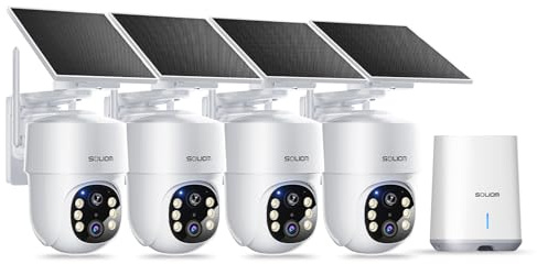 SOLIOM 3K Überwachungskamera Aussen Solar, Echte 5MP HD Überwachungskameras, kabellos, Licht- & Tonalarm 2-Wege-Audio Heim-Sicherheitskamera mit 360°-Auto-Tracking IP65
