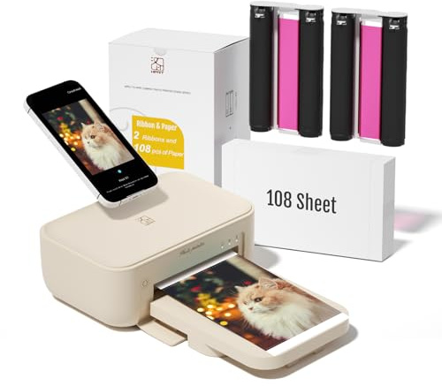 HPRT 4x6 Photo Printer with 108 Sheet Photo Paper& 2 Ribbon, Desktop Instant Picture Printer for iPhone, Smartphone, Thermal Dye Sublimation, WI-Fi Connnecting, Home Use, Beige