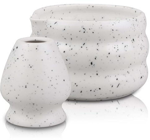Behogan Lot de 2 bols à matcha en céramique, accessoires de matcha, coffret cadeau blanc