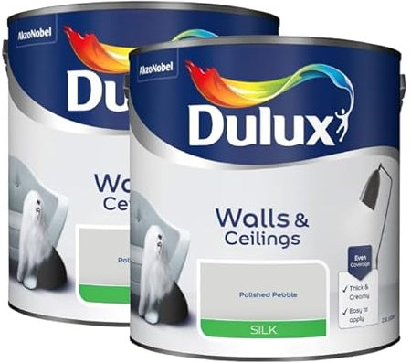 Dulux Silk Emulsion | Polished Pebble Paint For Walls And Ceilings | Polished Pebble 5Litre (2 x 2.5L) | Fully Washable Paint