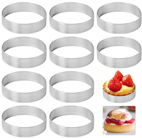 10 Piezas ø 8 cm Círculo para Tarta, Aros de Acero Inoxidable para Tartas, Circular Anillos Perforados para Tartas, Utensilios de Bricolaje para Cocinar y Hornear Tartas, Pizzas, Bocadillos, Donuts