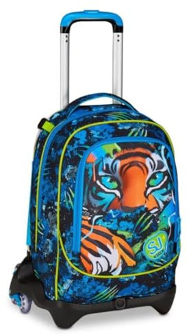 PRESTIGE & DELUXE Schultrolley Jack 3 abnehmbare Räder Air Tiger Tiger 3 in 1 für Grundschule Mädchen + 7 löschbare Stifte und Schlüsselanhänger Pailletten