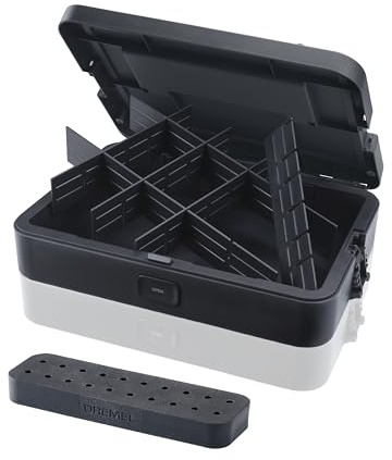 Dremel Box Caja de Herramientas con 6 Divisores y Soporte para accesorios, Organizador Personalizable para Accesorios de Multiherramientas, Sistema de Almacenamiento compacto y Apilable