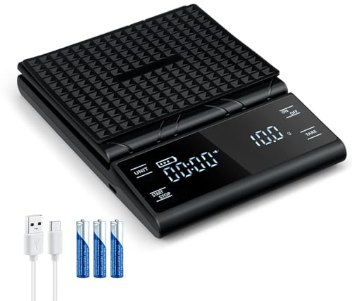 Wigearss Kaffeewaage mit Timer, Espressowaage 5kg/0.1g Hochpräzise, Barista Waage für Siebträger, Pour-Over & Filterkaffee, USB-C wiederaufladbar, LED-Display