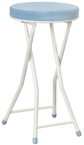 Generico 60cm Sgabello Alto senza Schienale for Adulti con Poggiapiedi, Sedia Pieghevole da Bancone Portatile, Cuscino Morbido Imbottito in Schiuma e Struttura in Metallo(Bleu)