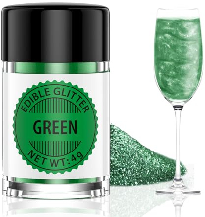 Waysroma Essbarer Glitzer für Getränke 4g, Geschmacklos Essbarer Glitzer, Lebensmittel Glitzers für Cocktails, Likör, Sekt, Wein, Champagner, Schokolade, Fondant, Kuchen Deko (Green)