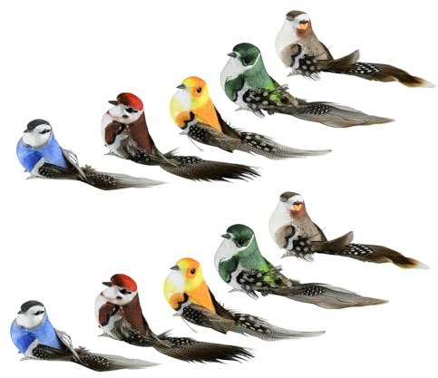 Yunyige Pajaritos Decorativos,Pajaros Miniatura,10 Piezas Pajaro Decorativos Jardin,Pájaro de Simulación con Clip Decorativo