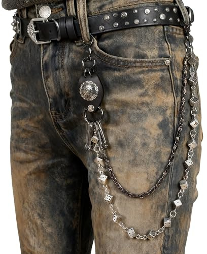 Jean Pants Chain: Pocket Chain Belt for Men Women, Rockstar Streetwear Goth Punk Grunge emo Y2K Biker Wallet Accessories - Black Leather