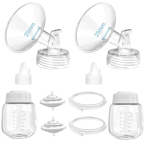 Spectra Breast Pump Parts Compatible with S1/S2/9 Plus | Spectra Flanges 21mm, Duckbill Valves, Backflow Protectors (Diaphragm Included) , Tubings, Bottles, Not Original Accessories