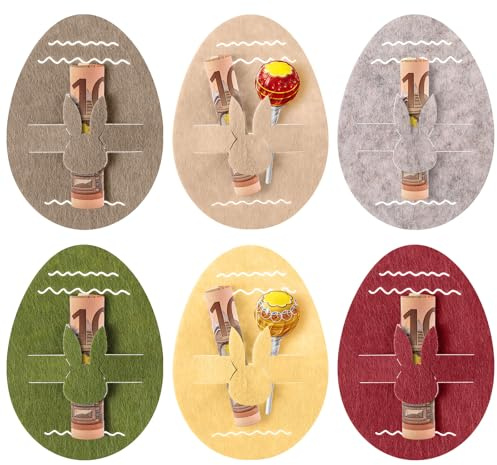 Hestya Ostern Geldgeschenke Set mit 6 Filzdekorationen Geldgeschenk Verpackung Filz Osterhasen Ostereier Geschenk Lustige Osterdekoration zum Verschenken für Geld(Gelb, Grün, Rot,Osterei)