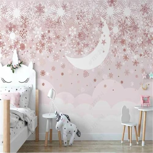 Tzxztt Handgemalt Farbenfroh Wolken Schneeflocken Sterne Mond 3D Tapete Hochwertige Strukturierte Seide Neutrale Material Ideal Für Wohnzimmer Schlafzimmer-300cm×210cm