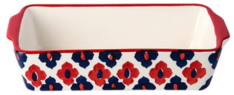 WSFYTAM Plaque À Lasagnes en Céramique, Assiette Créative avec Deux Poignées, Grande Capacité, Motif Unique De Feuille De Fleur Répétitive, Plat À Four pour La Maison,C
