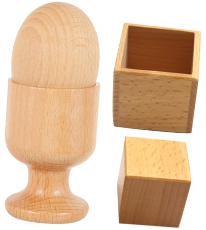 Veemoon Juguetes de Madera para Coordinación Mano-Ojo, 2 Juegos Educativos Huevo y Huevera Caja y Bloque Cuadrado, Sensoriales y Preescolares para Desarrollo Temprano