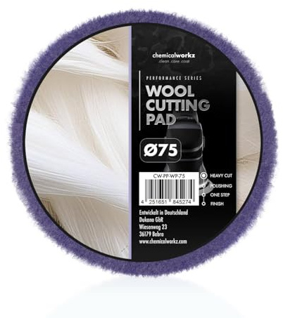 Chemicalworkz Wool Cutting Performance Pad 75mm - Polierpad Polierschwamm | Extrem hoher Cut für starke Kratzer und grobe Lackdefekte für Exzenter und Rotationspoliermaschinen