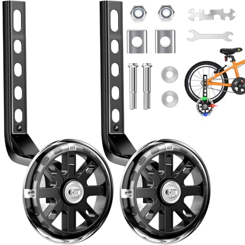 GothicBride Fahrrad Stützräder Kinder mit Dreiecks Verstärkung - Schwarz | Hilfsräder mit Mute Flash Räder Einstellbare Sicherheitsstützräder Universal Stützräder Kinderfahrrad für 12 14 16 18 20 Zoll