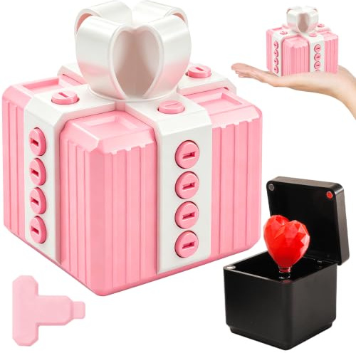 Scatola regalo stampata in 3D, con cuore, per San Valentino, compleanno, festa della mamma, Natale, decorazione da scrivania per ufficio (rosa e bianco)