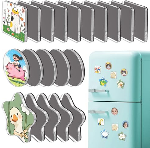 20Pcs DIY Fridge Magnet Kit, 5x5cm Custom Photo Magnet Making Supplies with Acrylic Panels, Self Adhesive Soft Magnetic Sheets and Double Sided Tape, Craft Set for Pictures Artwork Classroom Projects