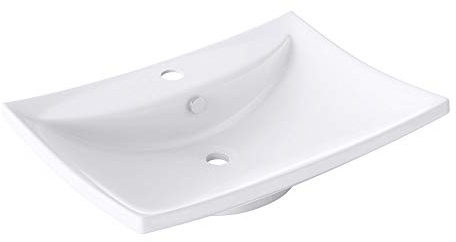 doporro Lavabo Sospeso o da Appoggio in Ceramica Bianco Lucido, Lavandino Bagno Moderno con Foro Rubinetto e Effetto Loto 60,5x44x18 cm Brüssel709