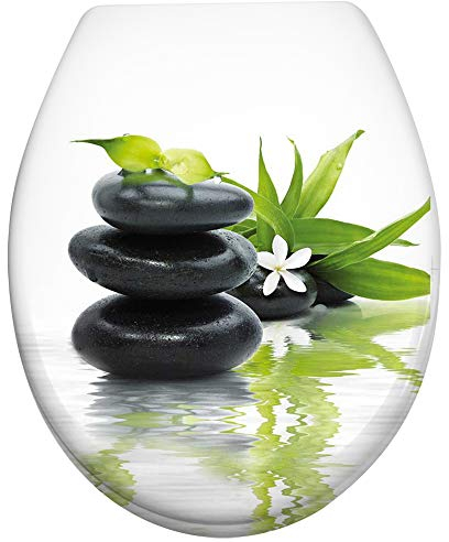 HENGMEI Toilettendeckel mit Absenkautomatik Toilettensitz WC-Sitz Klodeckel Klobrille aus Hartplastik, 45 x 38cm,Stein