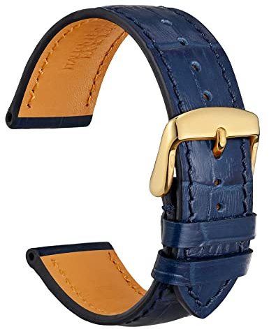 WOCCI 20mm Cinturino per Orologio in Pelle per Uomo e Donna, Alligatore Goffrato, Fibbia Oro (Marina Militare)