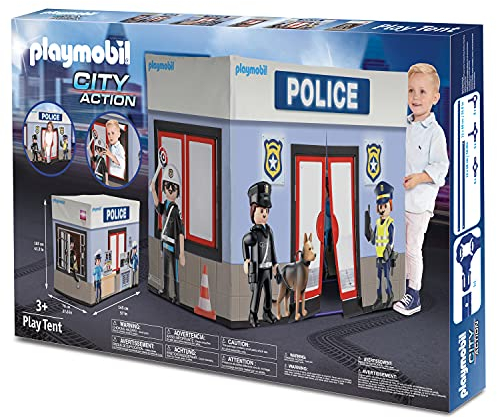Hauck Playmobil Spielzelt für Kinder ab 2 Jahren, mit Eingang und aufrollbarem Fenster, zum Zusammenstecken, Polizeistation