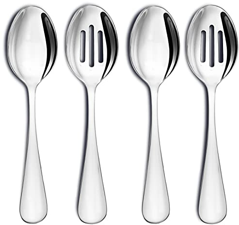 VIVANI 4-Piece Stainless Steel Buffet Serving Spoons Set, Include 2 Serving Spoons and 2 Slotted Spoons, Dishwasher Safe for Buffet, Catering and Party, 8.5 Inches
