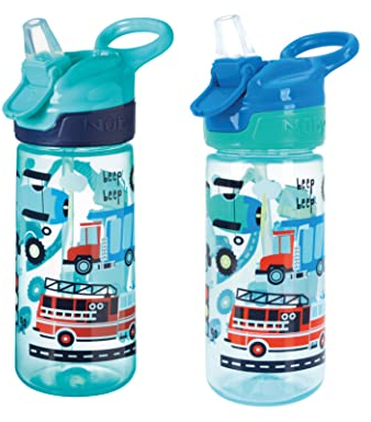 Nuby Super Quench Straw Water Bottle – Spill Proof Active Toddler Sippy Cup | 540ml/19oz | Freeflow | Dishwasher and Steriliser Safe | Suitable Toddler Beaker for 18 Months Plus (Traffic, Pack of 2)