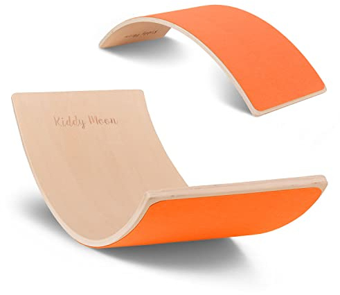 KiddyMoon Tavola Di Equilibrio In Legno Per Bambini Montessori BB-002, Natural/Arancione Feltro