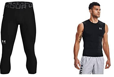 Under Armour UA HG 3/4, Leggings Uomo, Black White, L & UA HG Armour Comp SL Maglia Tecnica Uomo, Nero (Black/White), L