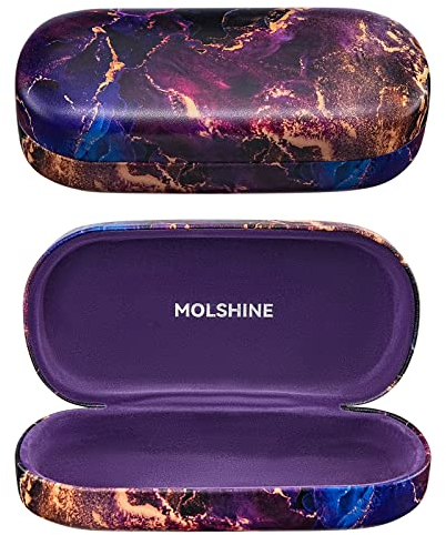 molshine hartes Sonnenbrillenetui, klassisches, farbenfrohes und großes Hartschalen-Brillenetui,das Etui ist gleichzeitig leicht und tragbar-(Lila Marmor)