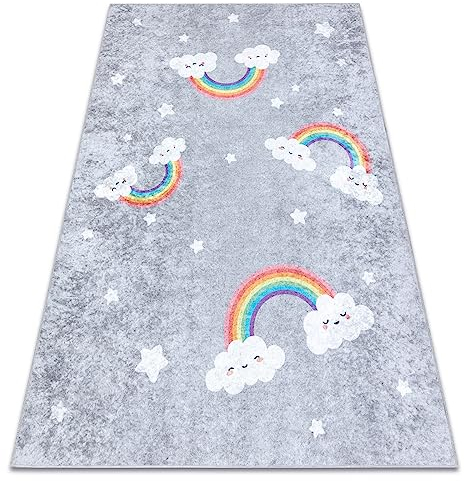 rugsx Kinderteppich JUNIOR 52063.801 Regenbogen, Wolken, für Kinder, Anti-Rutsch - grau 80x150 cm