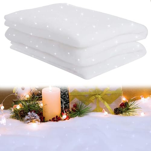 Ruolin Set de Manta de Nieve de Navidad con Lentejuelas, Mantas de Nieve Artificiales Blanco Rollo de Manta de Nieve Falsa 240 x 80 cm Decoración del Hogar Adecuado para Faldas de Árboles de Navidad